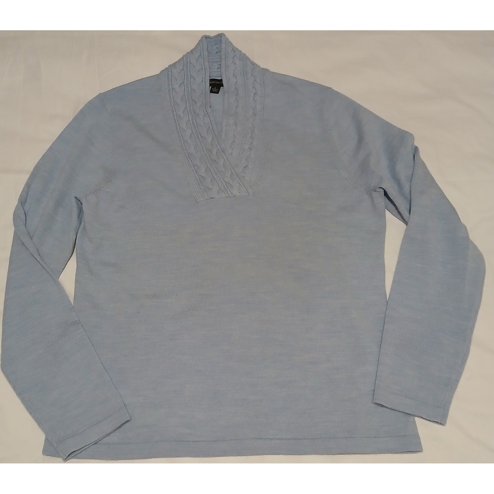 Brooks Brothers Cable Knit Shawl Collar Sweater Light Blue Women's Size‎ Large